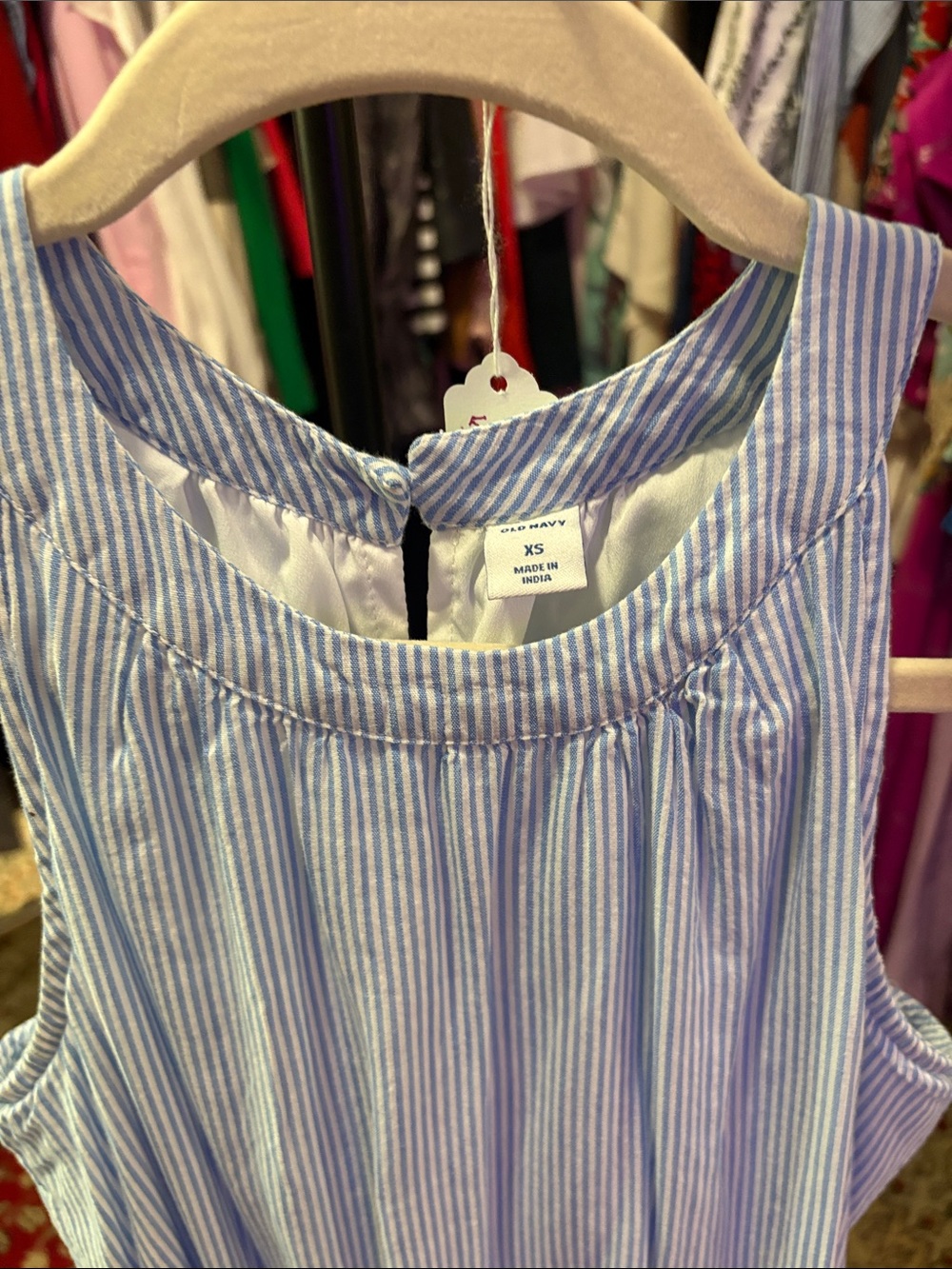Old Navy Blue and White Striped Sleeveless Tiered Dress - Picture 3 of 5